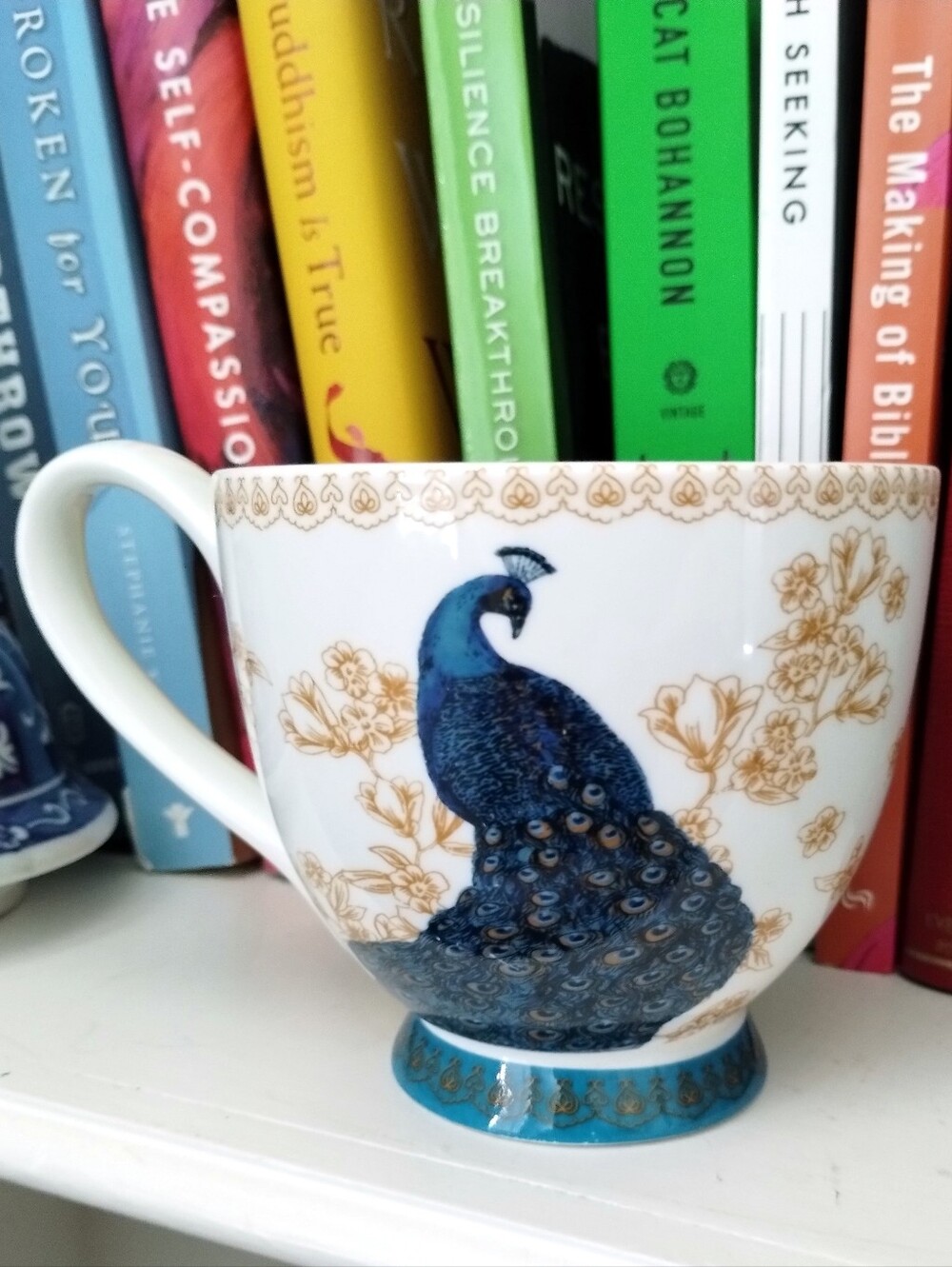 Portobello By Inspire Peacock Fine Bone China Footed Coffee Mug Tea Cup Gold